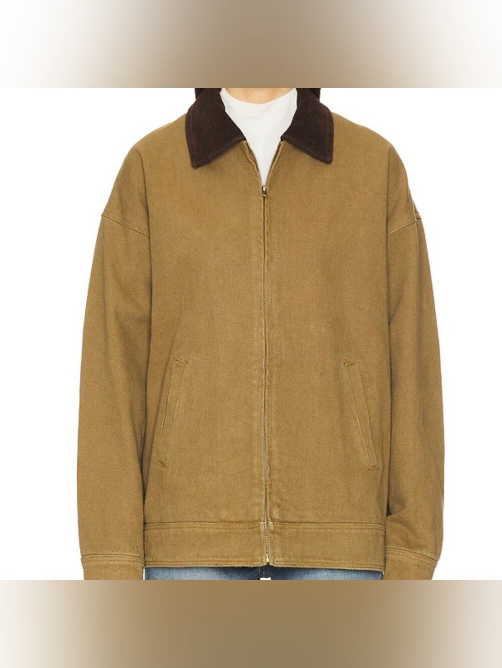 Tan Zip-Front Work Jacket with Brown Corduroy Collar Sold Out!!